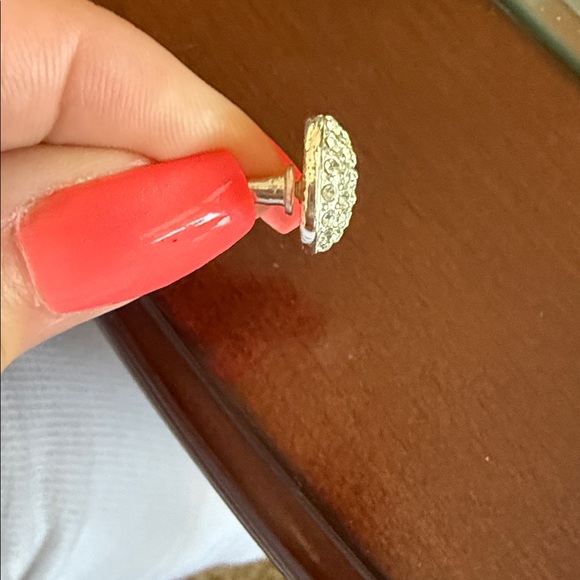 NWOT Silver Tone Earrings with Crystal Accents 1/2 inch - Picture 2 of 4